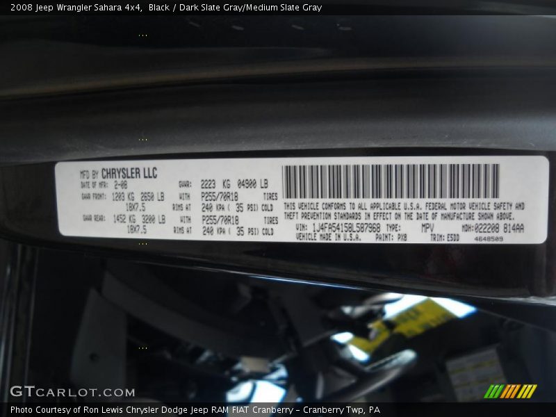 Black / Dark Slate Gray/Medium Slate Gray 2008 Jeep Wrangler Sahara 4x4