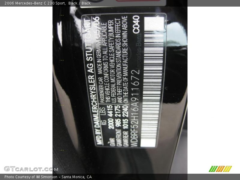 Black / Black 2006 Mercedes-Benz C 230 Sport
