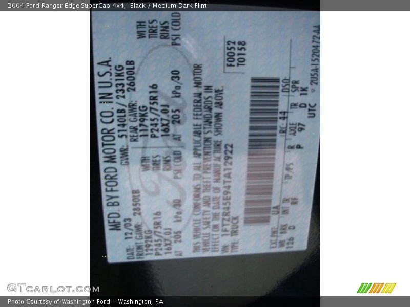 Black / Medium Dark Flint 2004 Ford Ranger Edge SuperCab 4x4