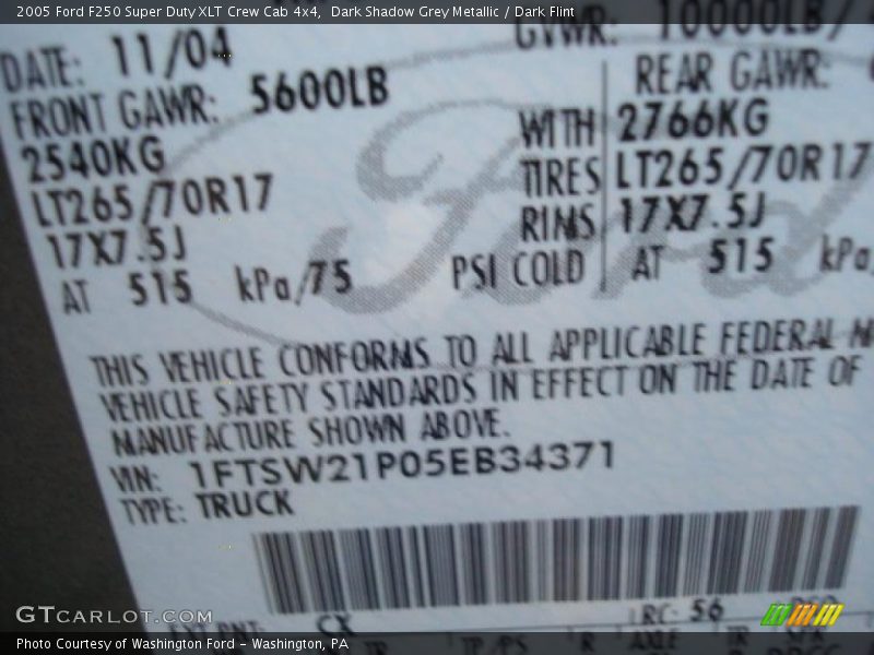 Dark Shadow Grey Metallic / Dark Flint 2005 Ford F250 Super Duty XLT Crew Cab 4x4