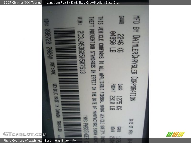Magnesium Pearl / Dark Slate Gray/Medium Slate Gray 2005 Chrysler 300 Touring