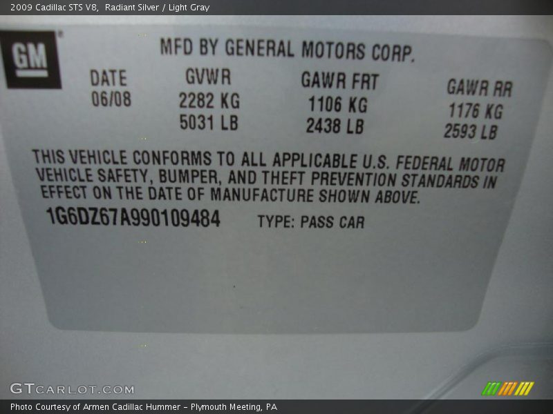 Radiant Silver / Light Gray 2009 Cadillac STS V8