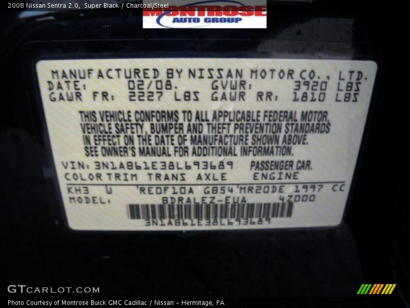 Super Black / Charcoal/Steel 2008 Nissan Sentra 2.0