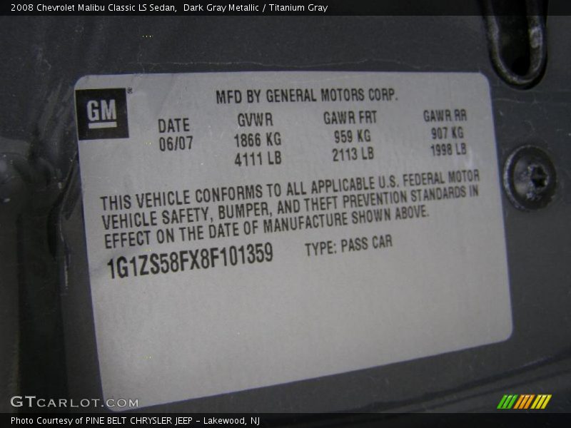 Dark Gray Metallic / Titanium Gray 2008 Chevrolet Malibu Classic LS Sedan