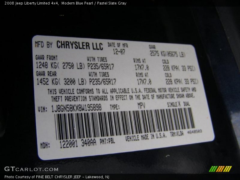 Modern Blue Pearl / Pastel Slate Gray 2008 Jeep Liberty Limited 4x4