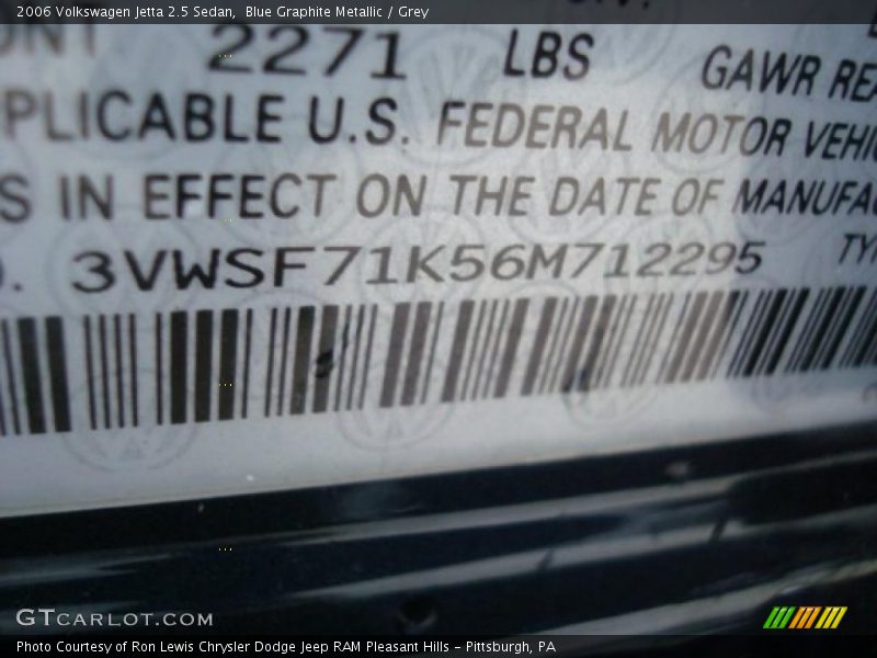 Blue Graphite Metallic / Grey 2006 Volkswagen Jetta 2.5 Sedan