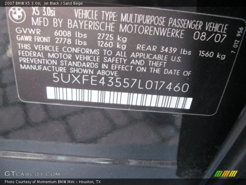 Jet Black / Sand Beige 2007 BMW X5 3.0si