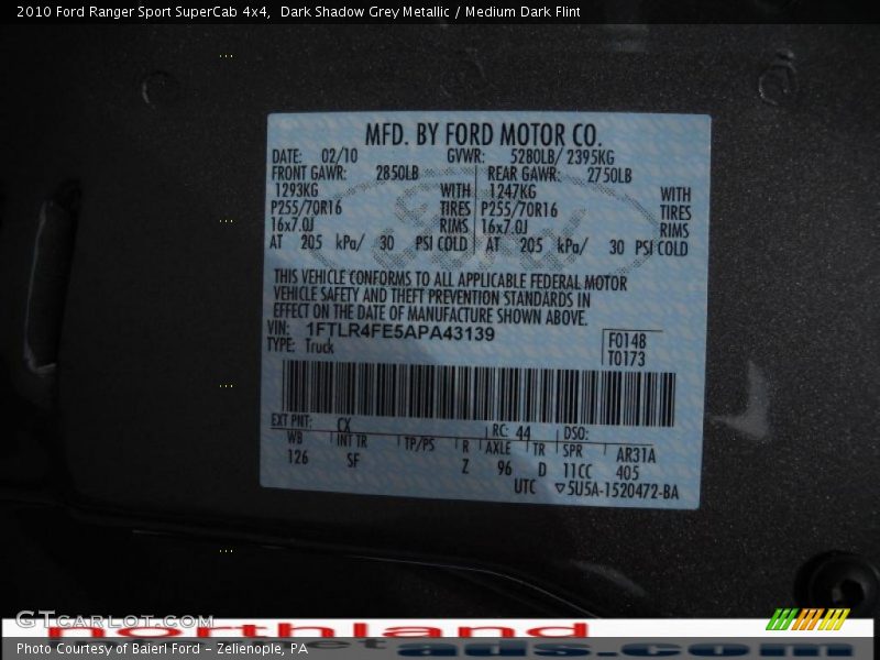 Dark Shadow Grey Metallic / Medium Dark Flint 2010 Ford Ranger Sport SuperCab 4x4