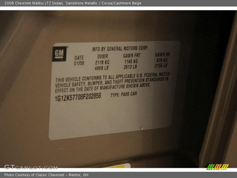 Sandstone Metallic / Cocoa/Cashmere Beige 2008 Chevrolet Malibu LTZ Sedan
