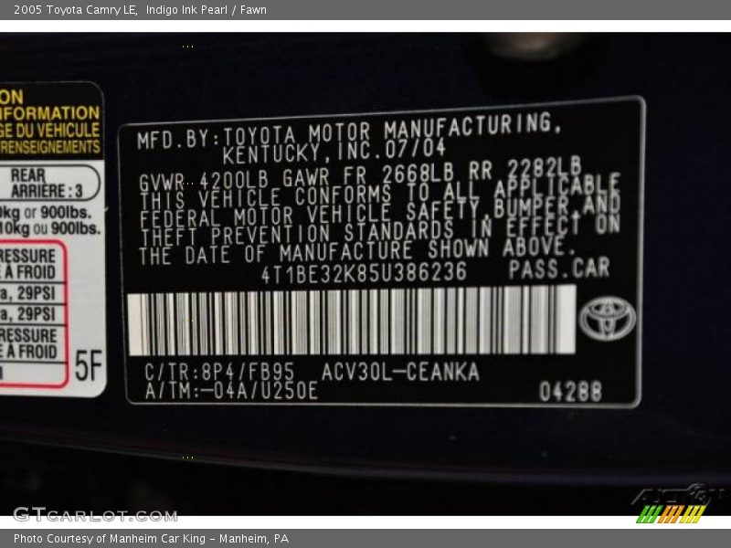 Indigo Ink Pearl / Fawn 2005 Toyota Camry LE