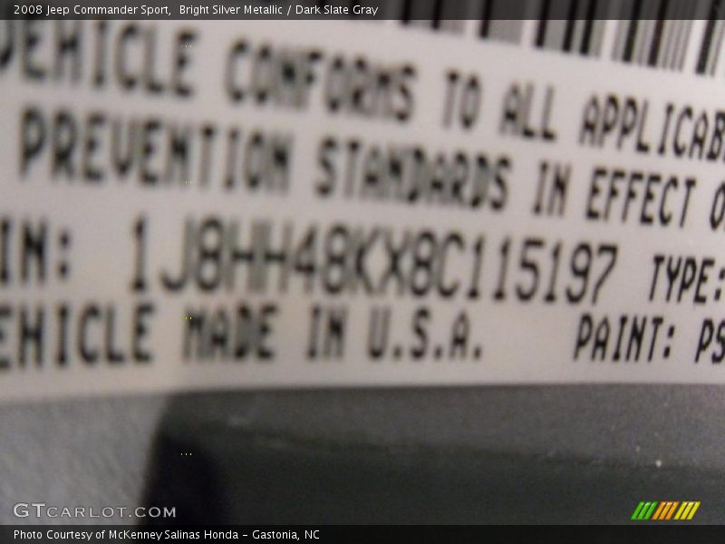 Bright Silver Metallic / Dark Slate Gray 2008 Jeep Commander Sport