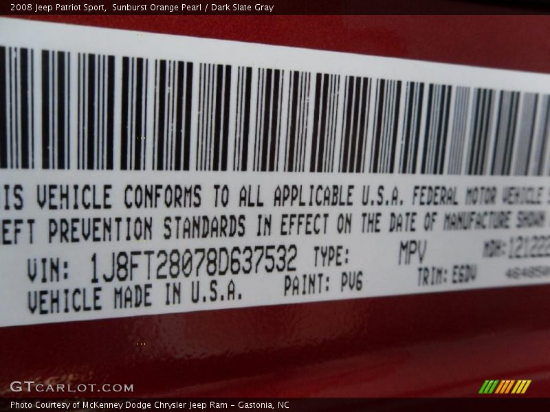 Sunburst Orange Pearl / Dark Slate Gray 2008 Jeep Patriot Sport