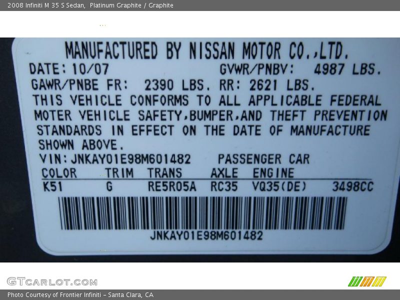 Platinum Graphite / Graphite 2008 Infiniti M 35 S Sedan
