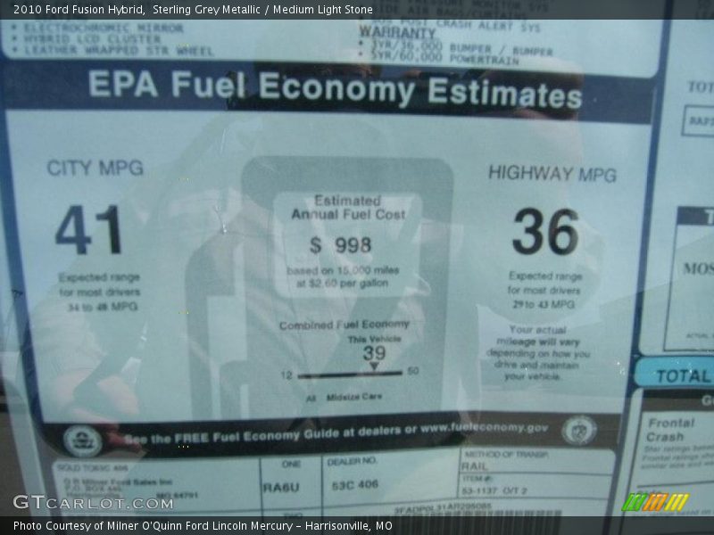 Sterling Grey Metallic / Medium Light Stone 2010 Ford Fusion Hybrid
