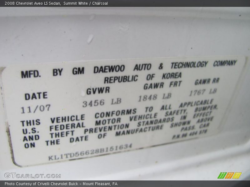 Summit White / Charcoal 2008 Chevrolet Aveo LS Sedan