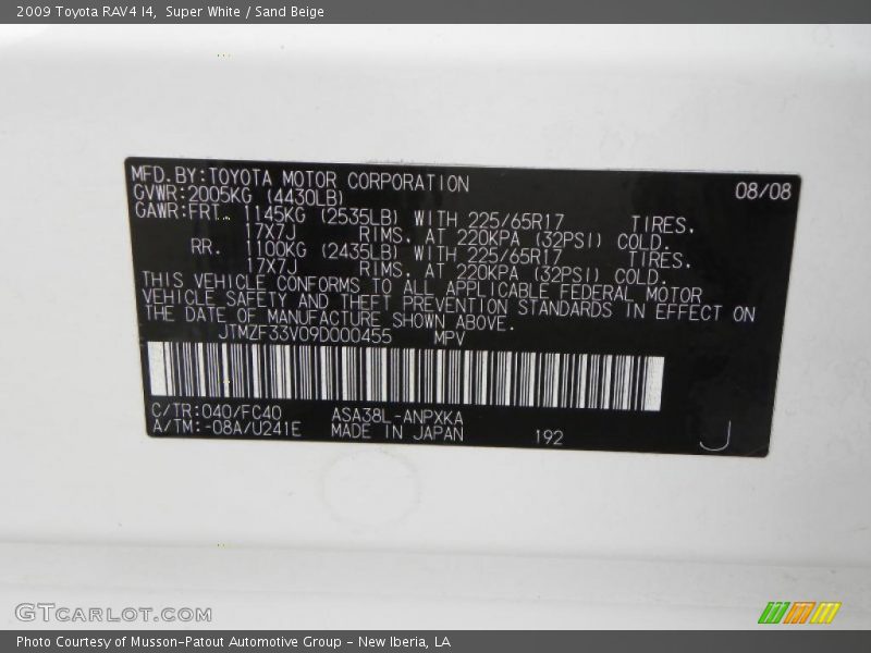 Super White / Sand Beige 2009 Toyota RAV4 I4
