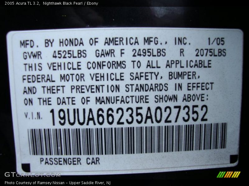 Nighthawk Black Pearl / Ebony 2005 Acura TL 3.2