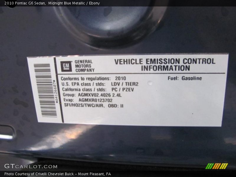 Midnight Blue Metallic / Ebony 2010 Pontiac G6 Sedan