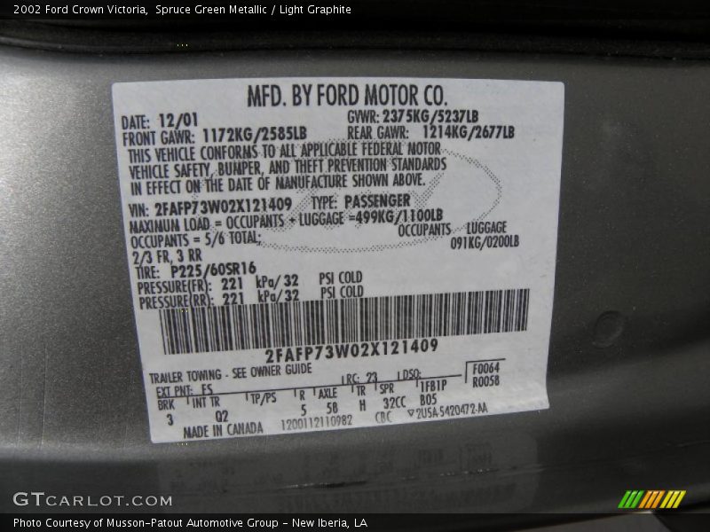 Spruce Green Metallic / Light Graphite 2002 Ford Crown Victoria