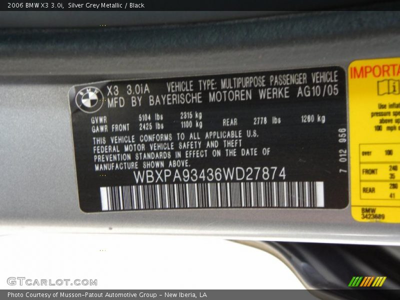 Silver Grey Metallic / Black 2006 BMW X3 3.0i