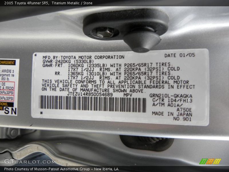 Titanium Metallic / Stone 2005 Toyota 4Runner SR5