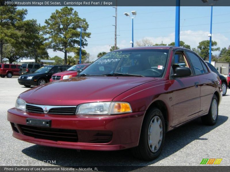 Cambridge Red Pearl / Beige 2000 Mitsubishi Mirage DE Sedan