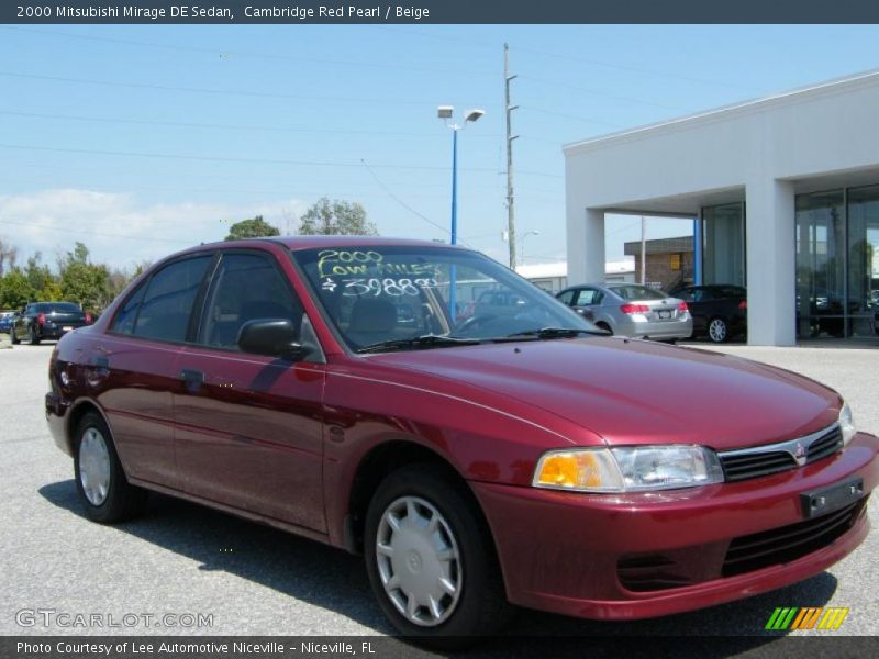 Cambridge Red Pearl / Beige 2000 Mitsubishi Mirage DE Sedan