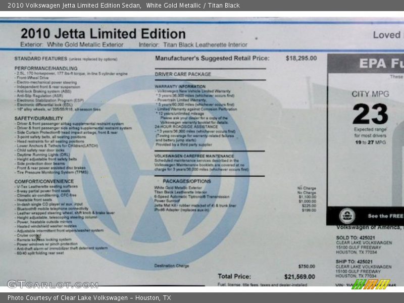 White Gold Metallic / Titan Black 2010 Volkswagen Jetta Limited Edition Sedan