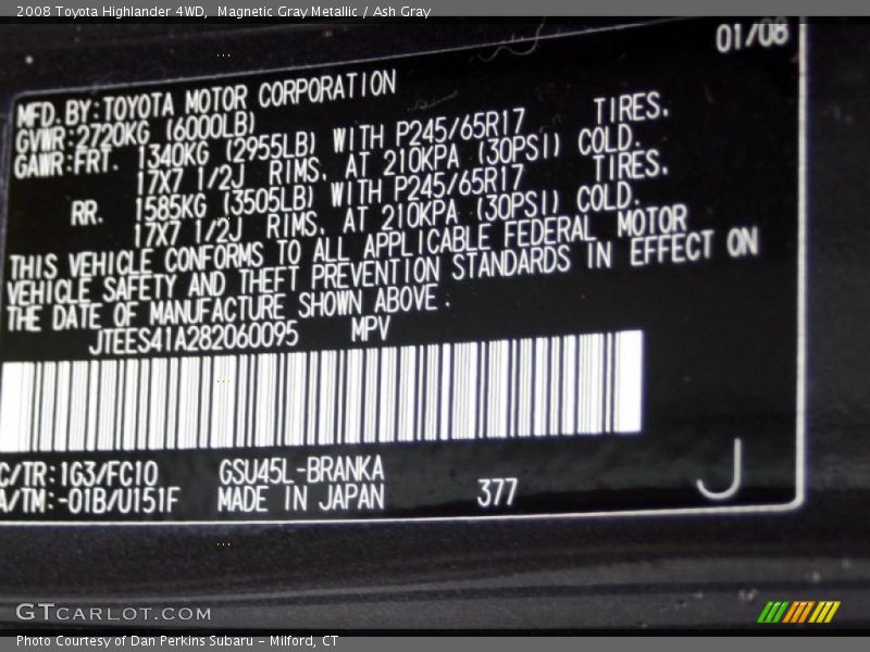 Magnetic Gray Metallic / Ash Gray 2008 Toyota Highlander 4WD