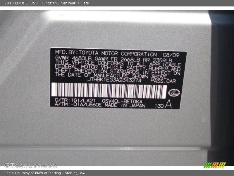 Tungsten Silver Pearl / Black 2010 Lexus ES 350