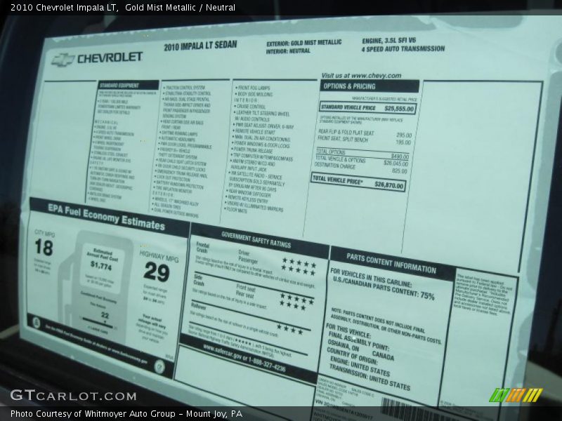 Gold Mist Metallic / Neutral 2010 Chevrolet Impala LT