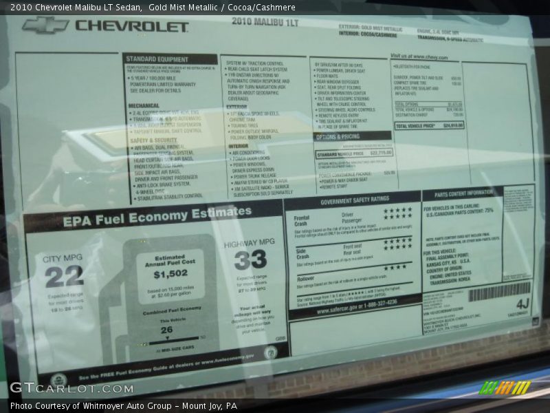 Gold Mist Metallic / Cocoa/Cashmere 2010 Chevrolet Malibu LT Sedan