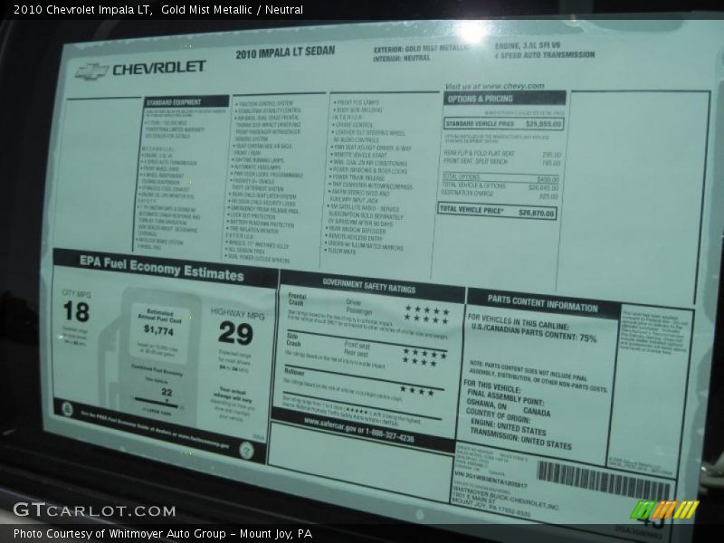 Gold Mist Metallic / Neutral 2010 Chevrolet Impala LT