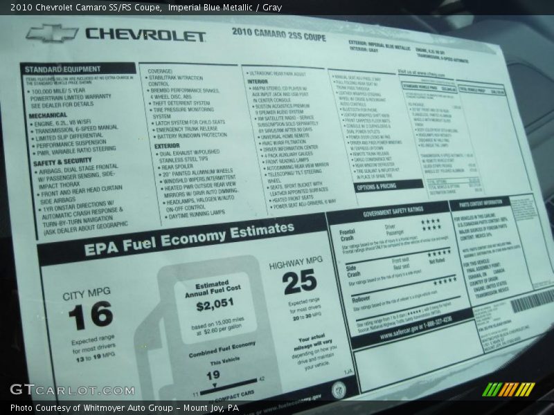 Imperial Blue Metallic / Gray 2010 Chevrolet Camaro SS/RS Coupe