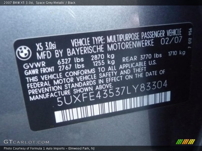 Space Grey Metallic / Black 2007 BMW X5 3.0si