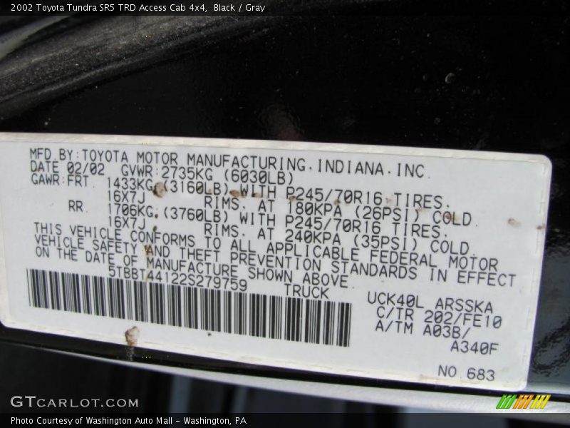 Black / Gray 2002 Toyota Tundra SR5 TRD Access Cab 4x4