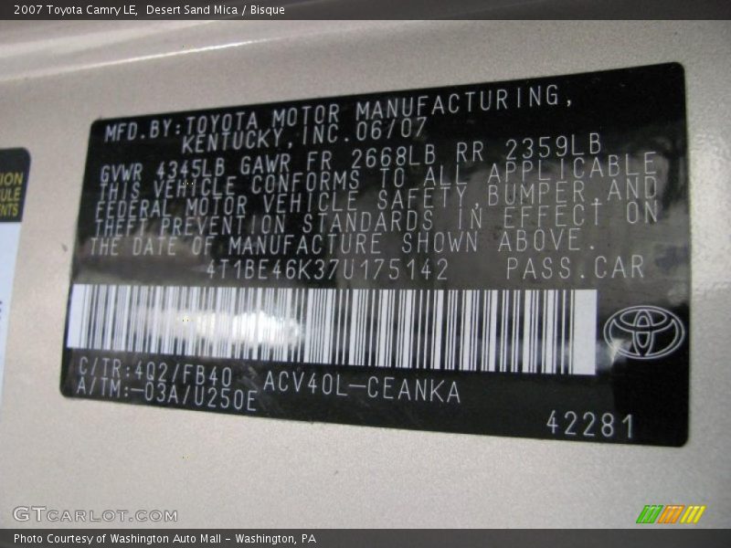 Desert Sand Mica / Bisque 2007 Toyota Camry LE