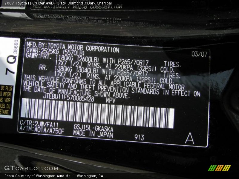 Black Diamond / Dark Charcoal 2007 Toyota FJ Cruiser 4WD