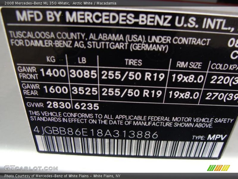 Arctic White / Macadamia 2008 Mercedes-Benz ML 350 4Matic