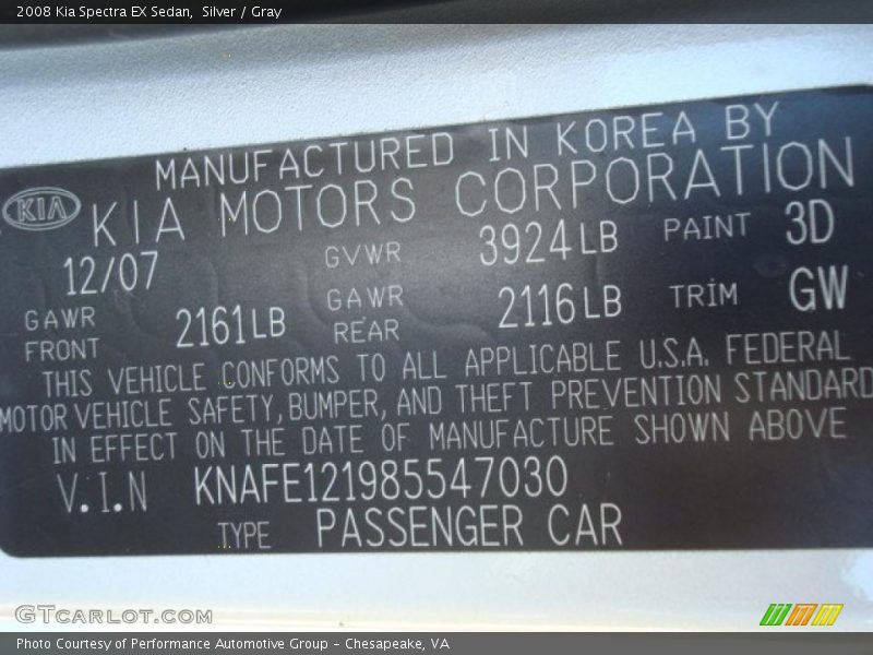 Silver / Gray 2008 Kia Spectra EX Sedan