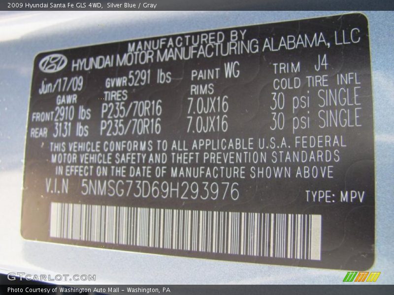 Silver Blue / Gray 2009 Hyundai Santa Fe GLS 4WD