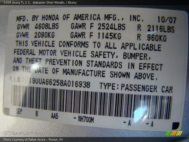 Alabaster Silver Metallic / Ebony 2008 Acura TL 3.2
