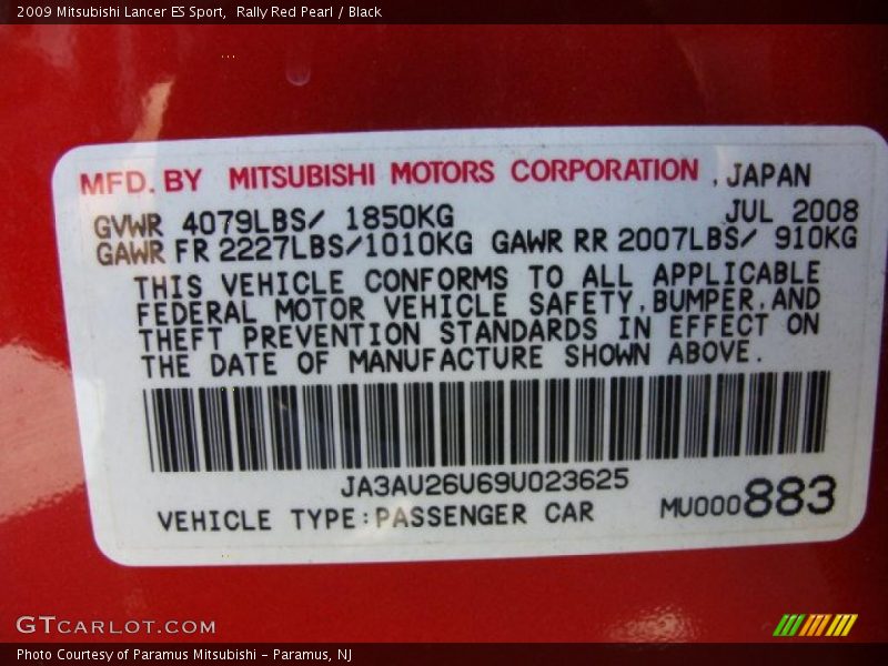 Rally Red Pearl / Black 2009 Mitsubishi Lancer ES Sport