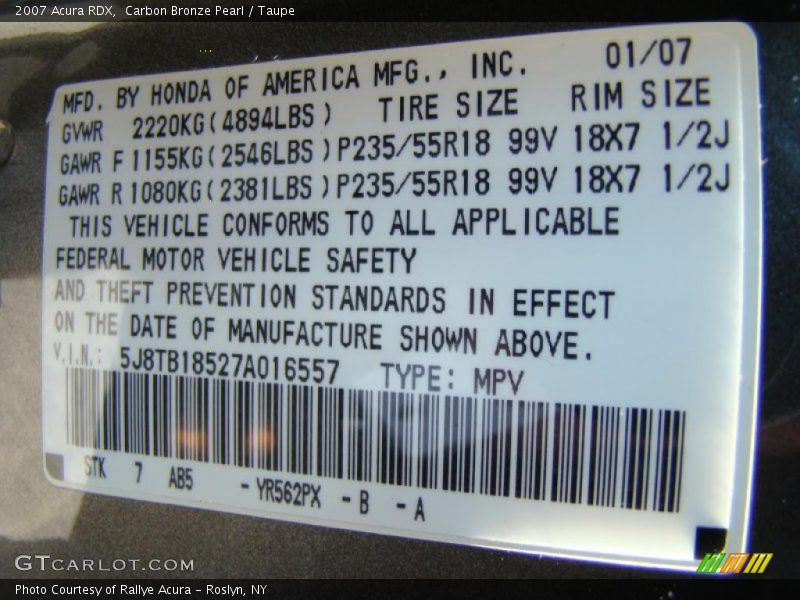 Carbon Bronze Pearl / Taupe 2007 Acura RDX