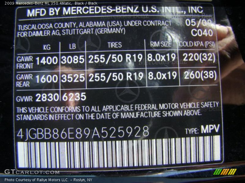 Black / Black 2009 Mercedes-Benz ML 350 4Matic