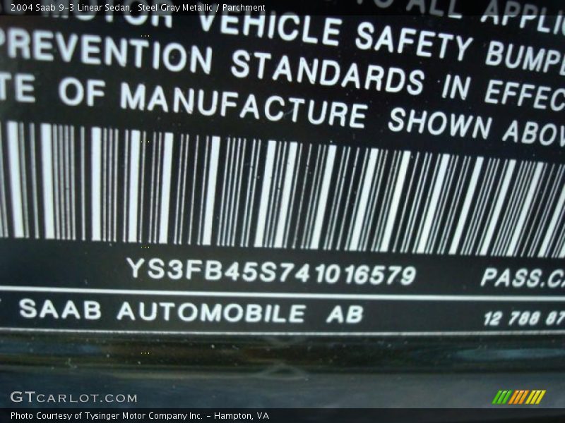 Steel Gray Metallic / Parchment 2004 Saab 9-3 Linear Sedan