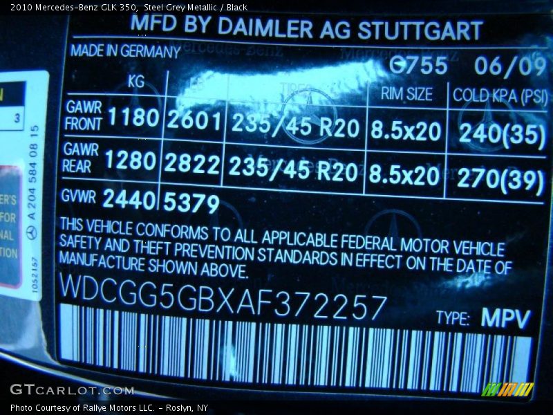 Steel Grey Metallic / Black 2010 Mercedes-Benz GLK 350
