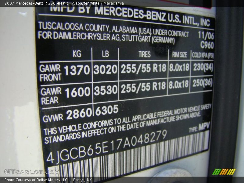 Alabaster White / Macadamia 2007 Mercedes-Benz R 350 4Matic