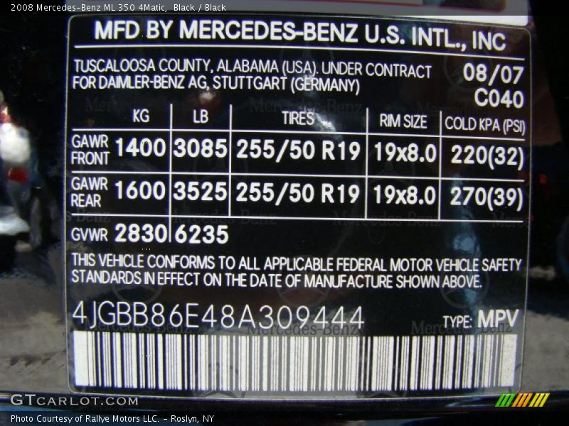 Black / Black 2008 Mercedes-Benz ML 350 4Matic
