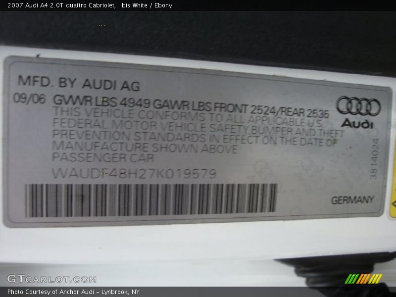 Ibis White / Ebony 2007 Audi A4 2.0T quattro Cabriolet